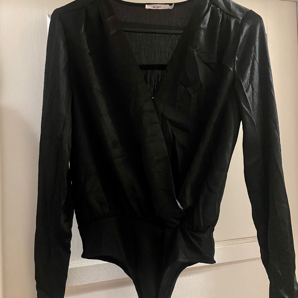 Long Sleeve Black Thong Bodysuit